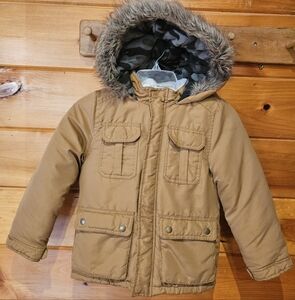 Carter's Boys Brown Puffer Jacket with Faux Fur Hood Size 7